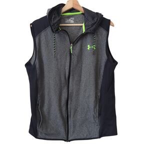 Under Armour Men's Vest Medium Coldgear Gray Full Zip Hooded Athletic Outdoor